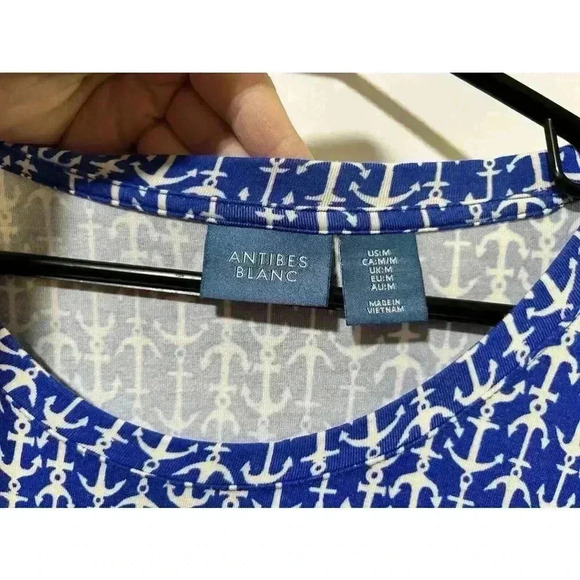 ANTIBES BLANC Women’s Blue, White, Red Anchor Print‎ Nautical Patriotic Dress M - Picture 3 of 6